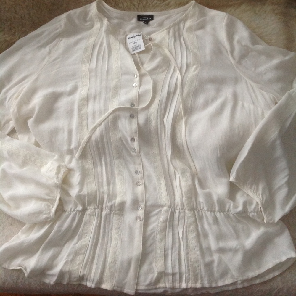 KappAhl Cream Pintuck  Lace Blouse - Size 44 (14)